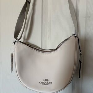 Coach Cream Crescent Leather Shoulder Bag with Silver Hardware